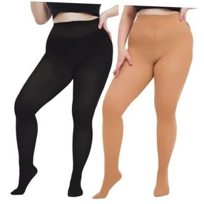 Women's Plus Size Tights High Waist Sheer Semi Opaque XX-Large Black + Suntan